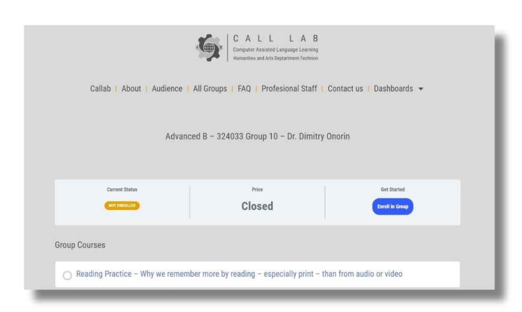 Screenshot of the group registration button